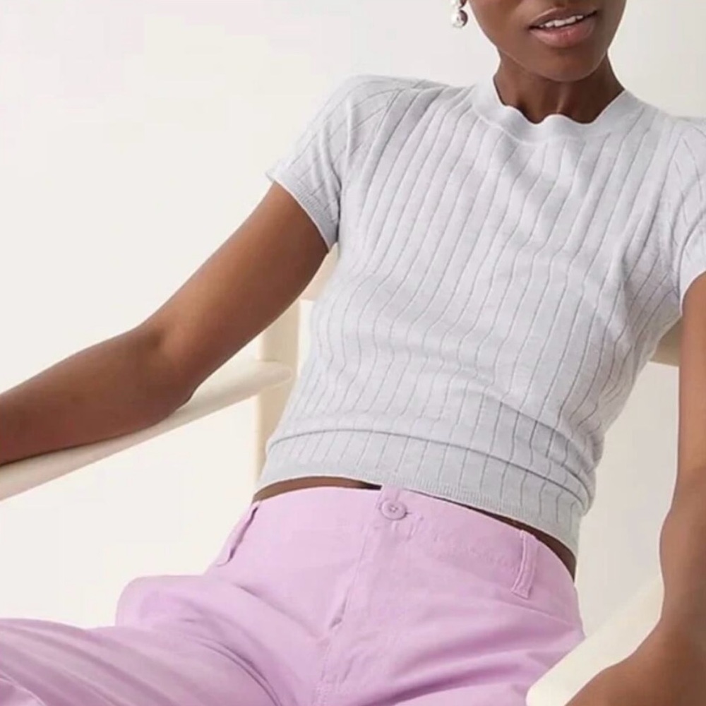 J. Crew Silk Cashmere Blend Ribbed Short Sleeve | Heather Harbor Grey | Small